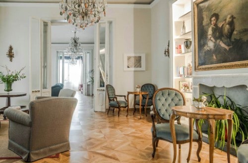 Lounge area at The Palace Hotel in Viareggio, Italy. Travel with World Lifetime Journeys