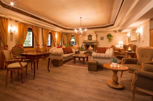 Lounge space at Hotel Tablé in Corvara, Italy. Travel with World Lifetime Journeys