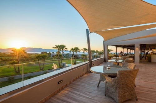 Lovely terrace view at Solimar Aquamarine in Chania area, Crete. Travel with World Lifetime Journeys