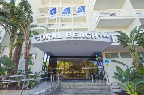 Main entrance at Azuline Hotel Coral Beach in Es Canar, Ibiza. Travel with World Lifetime Journeys