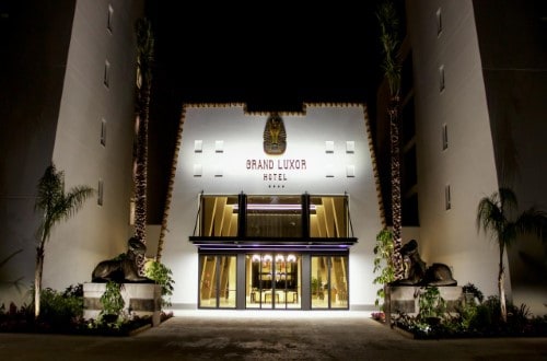 Main entrance at Grand Luxor Hotel in Benidorm, Spain. Travel with World Lifetime Journeys