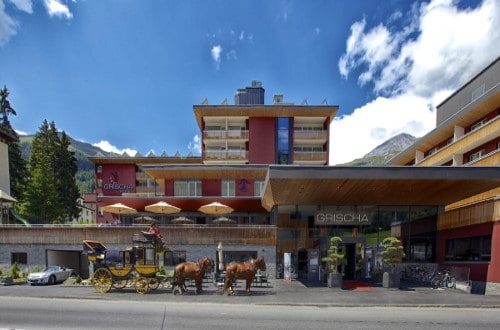 Main entrance at Hotel Grischa in Davos, Switzerland. Travel with World Lifetime Journeys