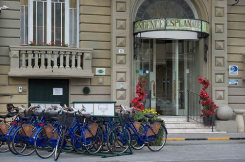 Main entrance at Hotel Residence Esplanade in Viareggio, Italy. Travel with World Lifetime Journeys