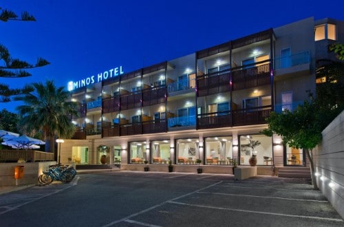 Main entrance at Minos Hotel in Crete, Greece. Travel with World Lifetime Journeys