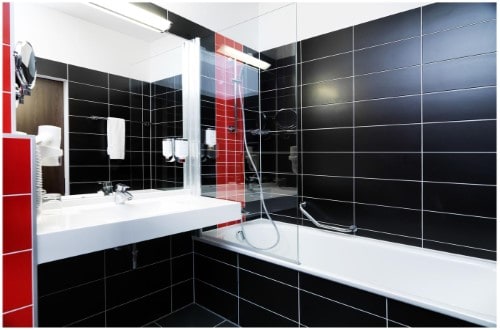 Modern ensuite bath at Best Western Plus Amedia in Vienna, Austria. Travel with World Lifetime Journeys