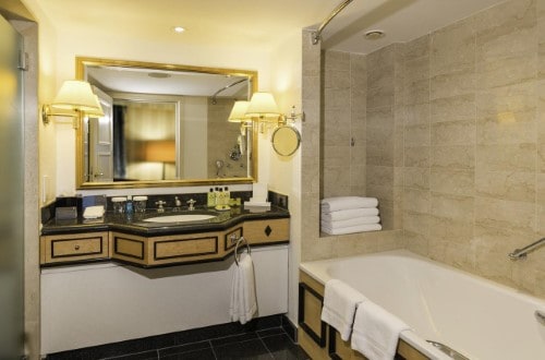 Modern ensuite bath at Intercontinental Vienna Hotel in Vienna, Austria. Travel with World Lifetime Journeys