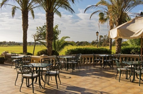 Outdoor terrace at Elba Palace Golf in Caleta de Fuste, Fuerteventura. Travel with World Lifetime Journeys