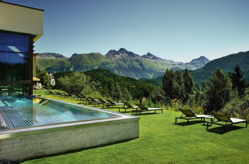 Outdoor view at Hotel Kulm in St. Moritz, Switzerland. Travel with World Lifetime Journeys