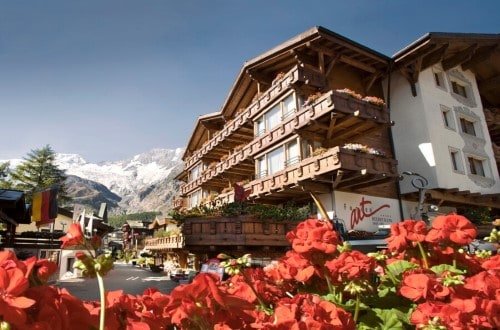 Outiside view at Hotel Ferienart Resort & Spa in Saas Fee, Switzerland. Travel with World Lifetime Journeys