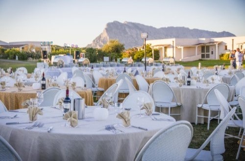 Outside restaurant at Grand Baia Resort in San Teodoro, Sardinia. Travel with World Lifetime Journeys