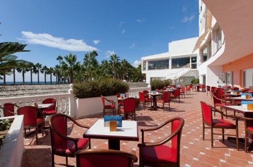 Outside restaurant at Marbella Playa Hotel in Marbella, Spain. Travel with World Lifetime Journeys