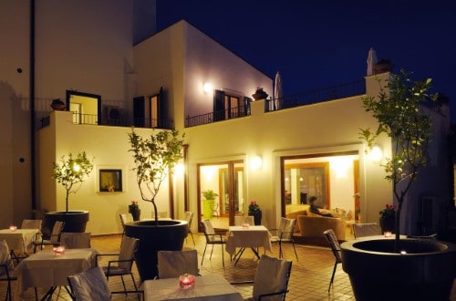 Outside terrace at Angedras Hotel in Alghero, Sardinia. Travel with World Lifetime Journeys