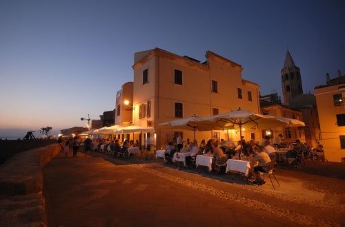 Outside terrace at Angedras Hotel in Alghero, Sardinia. Travel with World Lifetime Journeys