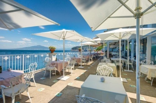 Outside terrace at Grand Hotel Riviera in Sorrento, Italy. Travel with World Lifetime Journeys