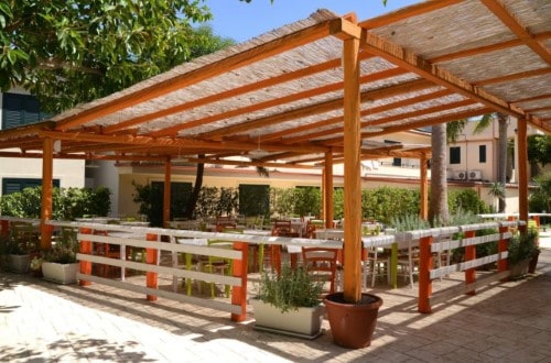 Outside terrace at Hotel Baia del Sole in South Sicily, Italy. Travel with World Lifetime Journeys