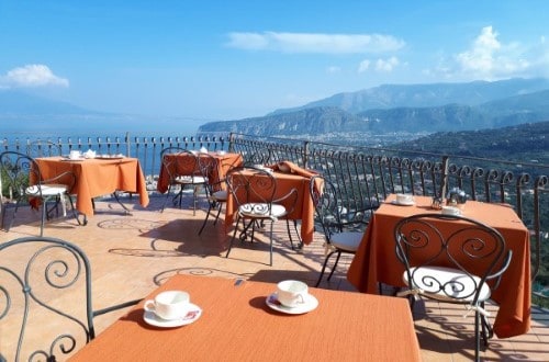 Outside terrace at Hotel La Vue D’Or in Sorrento, Italy. Travel with World Lifetime Journeys