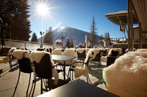 Outside terrace at Hotel Seehof in Davos, Switzerland. Travel with World Lifetime Journeys