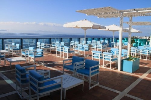 Outside terrace at Sandos Papagayo Beach Resort in Playa Blanca, Lanzarote. Travel with World Lifetime Journeys