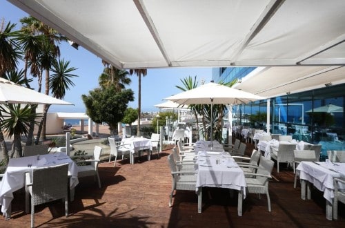 Outside terrace at Sandos Papagayo Beach Resort in Playa Blanca, Lanzarote. Travel with World Lifetime Journeys