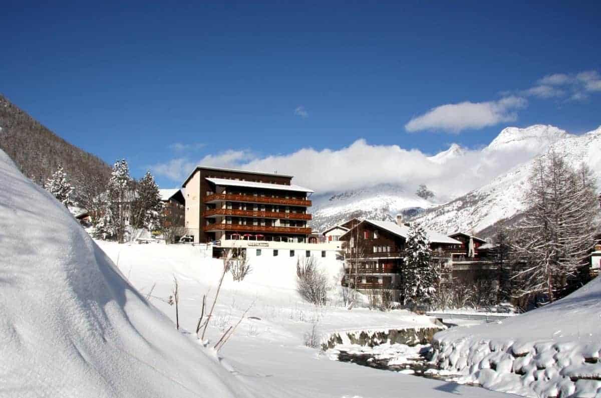 Outside view at Bristol Hotel in Saas Fee, Switzerland. Travel with World Lifetime Journeys