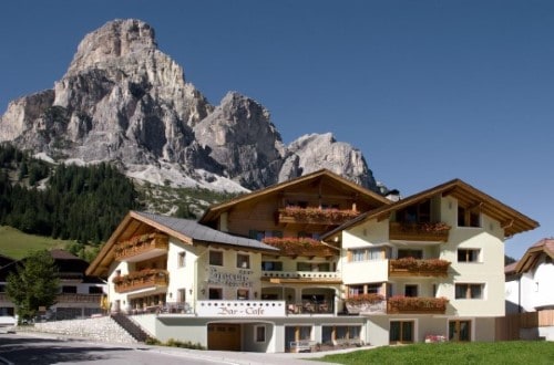 Outside view at Garni Bracun Hotel in Corvara, Italy. Travel with World Lifetime Journeys