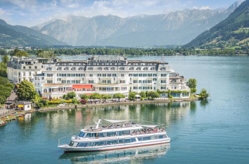 Outside view at Grand Hotel in Zell am See, Austria. Travel with World Lifetime Journeys