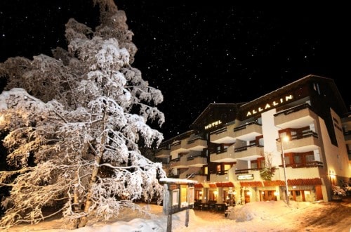 Outside view at Hotel Allalin in Saas Fee, Switzerland. Travel with World Lifetime Journeys