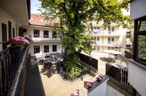 Outside view at Hotel Amadeus in Prague, Czech Republic. Travel with World Lifetime Journeys