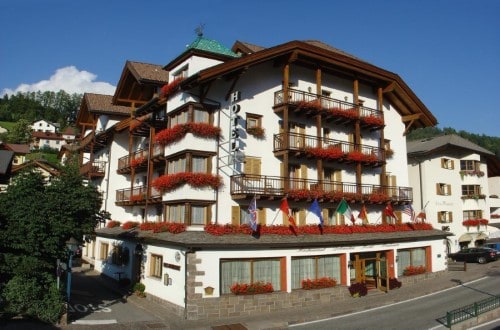 Outside view at Hotel Dolomiti Madonna in Ortisei, Italy. Travel with World Lifetime Journeys