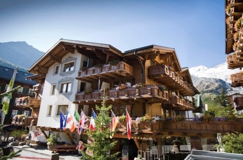 Outside view at Hotel Ferienart Resort & Spa in Saas Fee, Switzerland. Travel with World Lifetime Journeys