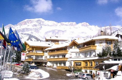 Outside view at Hotel Olympia in Arabba, Italy. Travel with World Lifetime Journeys