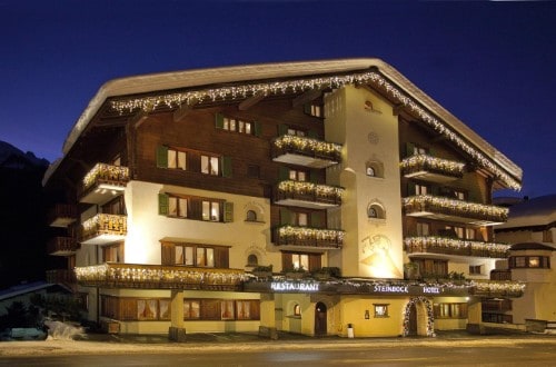 Outside view at Hotel Steinbock in Klosters, Switzerland. Travel with World Lifetime Journeys