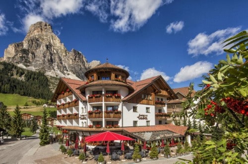 Outside view at Hotel Tablé in Corvara, Italy. Travel with World Lifetime Journeys