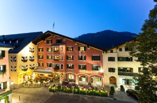 Outside view at Hotel Tiefenbrunner in Kitzbühel, Austria. Travel with World Lifetime Journeys