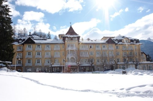 Outside view at Miramonti Majestic Grand Hotel in Cortina D’Ampezzo, Italy. Travel with World Lifetime Journeys