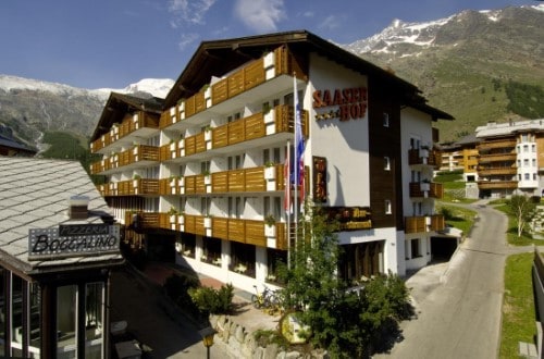 Outside view at Saaserhof Hotel in Saas Fee, Switzerland. Travel with World Lifetime Journeys