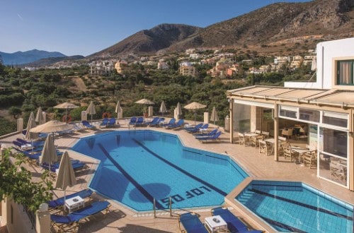 Pool panorama at Lofos Apartments in Crete, Greece. Travel with World Lifetime Journeys