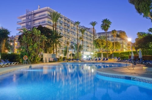 Pool side at Hotel Palmasol Benalmadena in Spain. Travel with World Lifetime Journeys