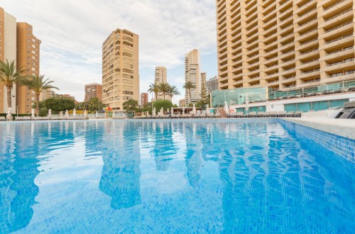 Pool side at Sandos Benidorm Suites in Benidorm, Spain. Travel with World Lifetime Journeys