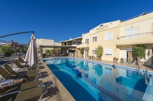 Pool side at Veronica Hotel Apartments in Chania area, Crete, Travel with World Lifetime Journeys