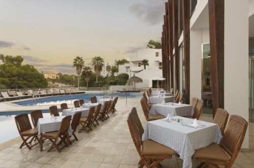 Pool terrace at Mar Hotels Ferrera Blanca in Cala d' Or, Mallorca. Travel with World Lifetime Journeys