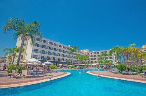 Pool side at Tsokkos Gardens Hotel in Protaras, Cyprus. Travel with World Lifetime Journeys