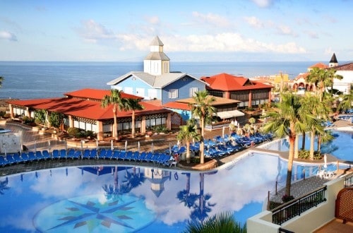 Pool view from balcony at Bahia Principe Hotels in Costa Adeje, Tenerife. Travel with World Lifetime Journeys