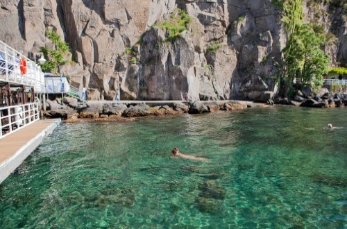 Private beach area at Grand Hotel Riviera in Sorrento, Italy. Travel with World Lifetime Journeys