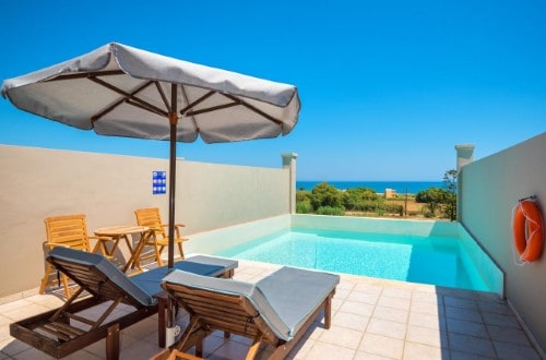 Private pool at Solimar Aquamarine in Chania area, Crete. Travel with World Lifetime Journeys