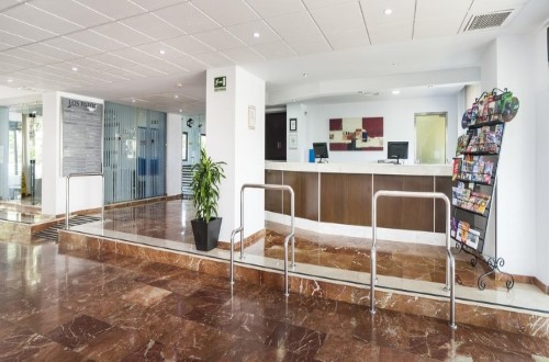 Reception area at Hotel Los Patos Park in Benalmadena, Spain. Travel with World Lifetime Journeys