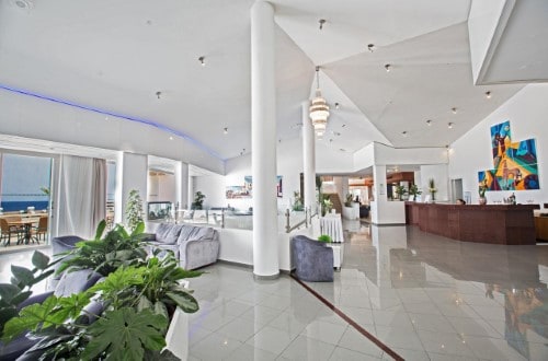 Reception area at Adelais Bay Hotel in Protaras, Cyprus. Travel with World Lifetime Journeys