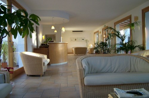 Reception area at Angedras Hotel in Alghero, Sardinia. Travel with World Lifetime Journeys