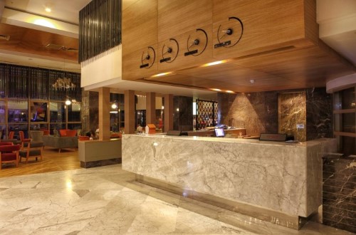 Reception area at Long Beach Harmony in Alanya, Turkey. Travel with World Lifetime Journeys