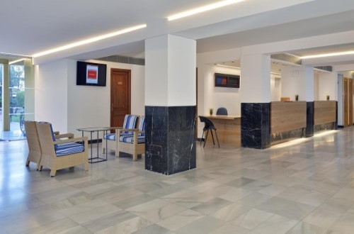 Reception area at Sol Alcudia Center Apartamentos in Alcudia, Mallorca. Travel with World Lifetime Journeys